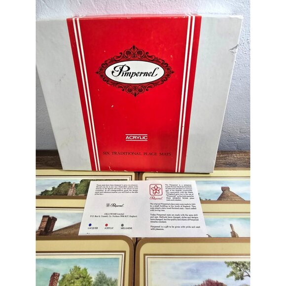 Vintage Pimpernel Acrylic Place Mats Artwork Set 6 English Cottages Countryside - Picture 2 of 14